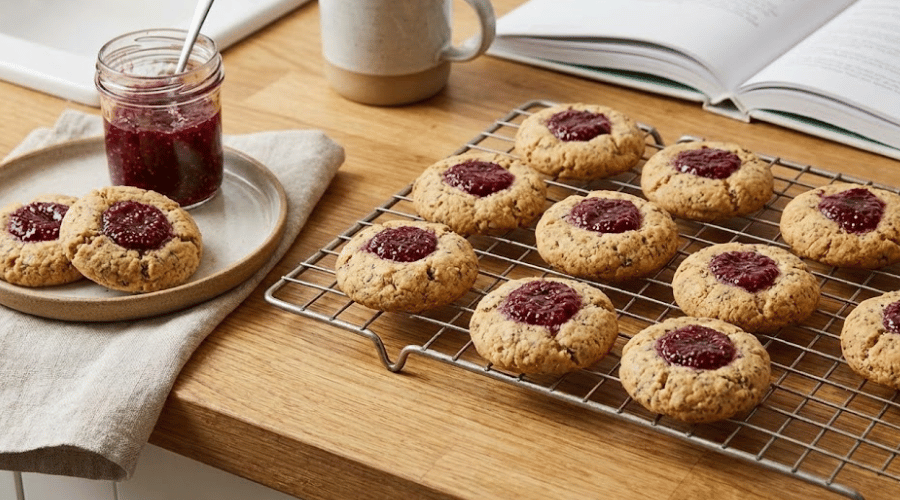 Maqui Berry Thumbprint Cookies With Maqui Chia Jam